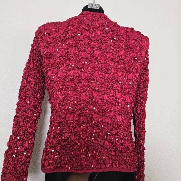 Msk Evenings Rusched Red Sparkle Sequin Stretchy Jacket Small - Picture 9 of 10
